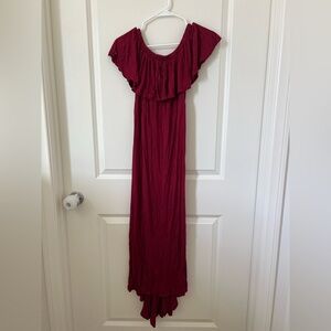 Burgundy Off-Shoulder maternity  Maxi Dress